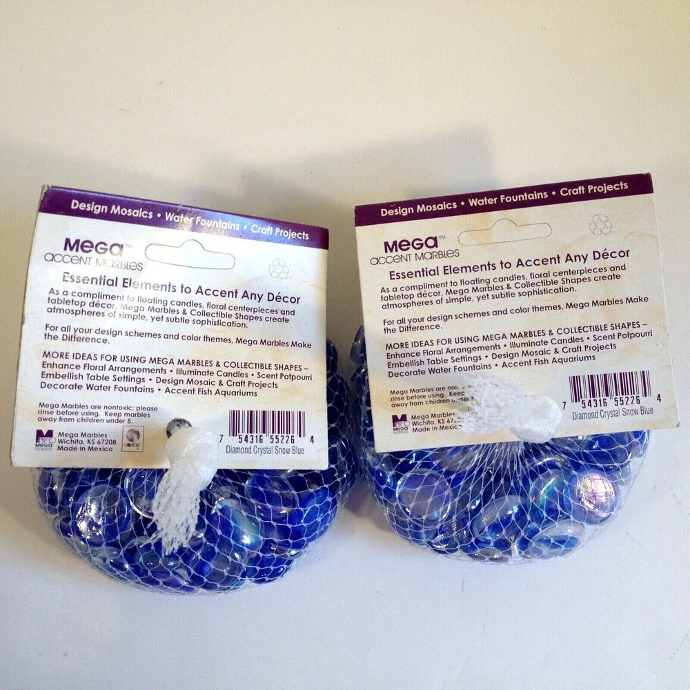 Mega Accent Marbles 2 Packs of Diamond Crystal Snow Blue Flat Craft Compliments